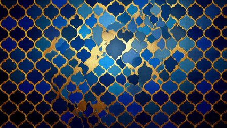 golden and blue color of morocco style pattern wall background