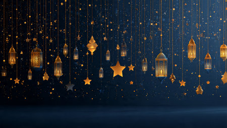 Ramadan Kareem background with arabic lanterns and stars