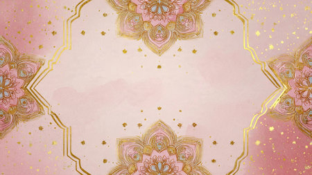 Pink and gold floral background with golden ornament. Vector Illustration.