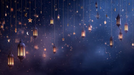 Ramadan Kareem background with arabic lanterns and stars