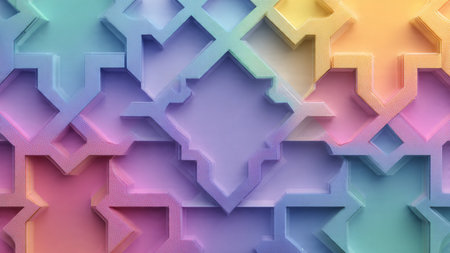3d rendering of abstract geometric shapes in pastel colors background.
