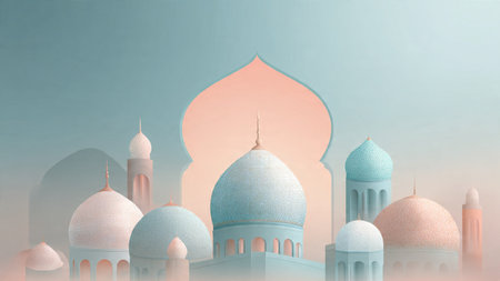 Ramadan Kareem background with mosque and mosque. Vector illustration.
