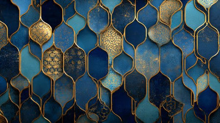 3d rendering of blue morocco style arabic wall