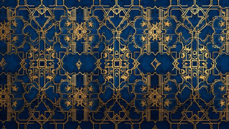 Arabic gold ornament on blue background. 3d rendering, 3d illustration.