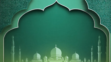 Ramadan Kareem background with mosque and arabic calligraphy