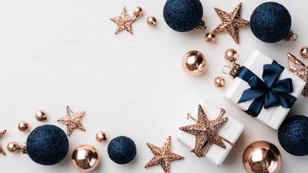 Christmas or New Year composition. Giftsrations on white background. Flat lay, top view, copy space