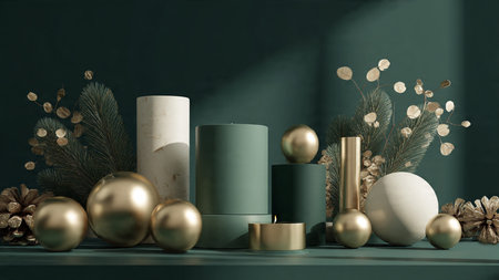 3d render of christmas product display podium with baubles
