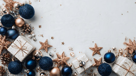 Christmas and New Year holiday background. Flat lay, top view, copy space