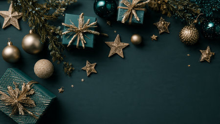 Christmas and New Year background. Christmas ornaments on a black background.