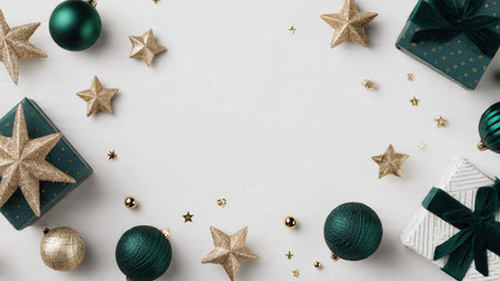 Christmas or New Year composition. Flat lay, top view, copy space. Holiday background.