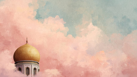 Dome of the rock in the sky with clouds. Watercolor illustrationの写真素材