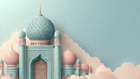 3d illustration of mosque in paper art style for ramadan kareem background