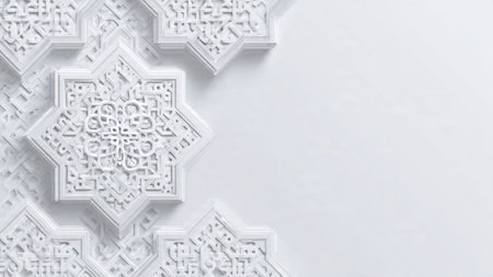 Traditional Arabic design on the white wall. 3d rendering. Computer digital drawing.の写真素材