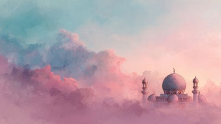 Mosque in the clouds - 3D illustration. Ramadan Kareem backgroundの写真素材