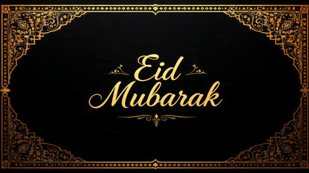 Eid mubarak greeting card on black background. Vector illustration.の写真素材