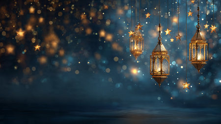 Ramadan Kareem background with arabic lanterns and lights