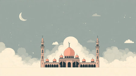 Mosque in the clouds. Ramadan Kareem. Vector illustration.の写真素材