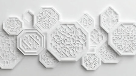 3d illustration. White background with white snowflakes pattern.