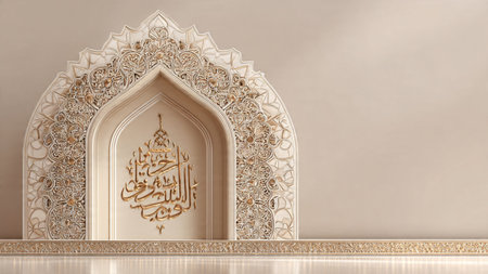 Arabic calligraphy in the interior of the mosque, 3d render