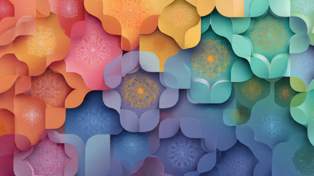 Abstract background with geometric shapes and snowflakes. Vector illustration.
