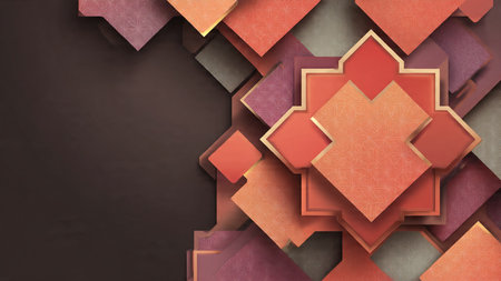 3d rendering of abstract geometric shapes in orange and brown colors.の写真素材