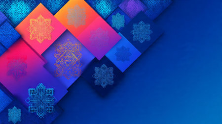 Abstract geometric background with paper cut shapes and snowflakes. Vector illustration.