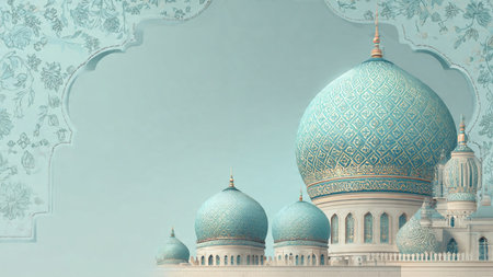 Beautiful mosque in the oriental style. 3D illustration.