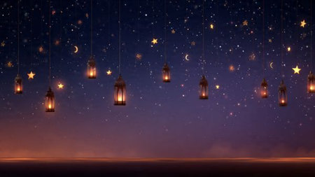 Ramadan Kareem background with arabic lanterns and starsの写真素材