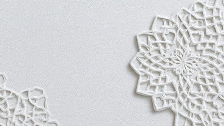 White paper with lace pattern on the white background. Copy space.