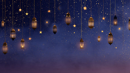 Ramadan Kareem background with arabic lanterns and stars