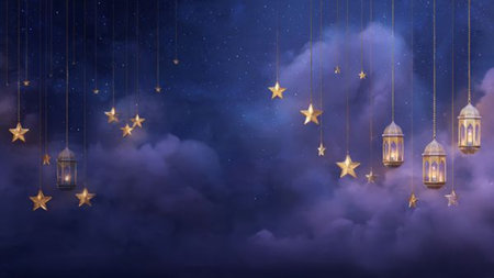 Ramadan Kareem background with arabic lanterns and stars