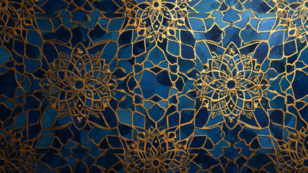 Blue and gold pattern on the wall in morocco style.