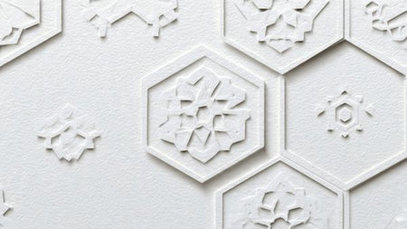 Decorative white wall with carved ornaments. White background.