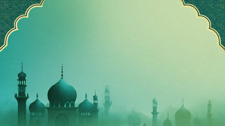 Mosque in the paper cut style. Ramadan Kareem background.