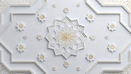 3D illustration of a white background with oriental ornaments