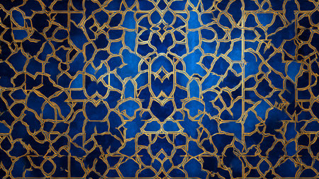 Islamic pattern with gold ornament on blue background.