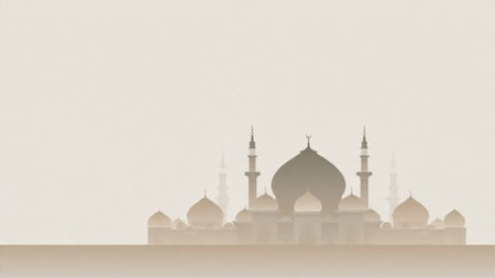 Silhouette of mosque on white background. Ramadan Kareem.