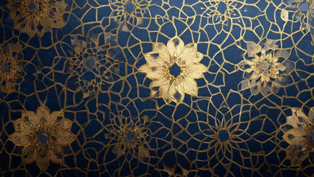 Beautiful gold flower pattern on the wall in morocco.