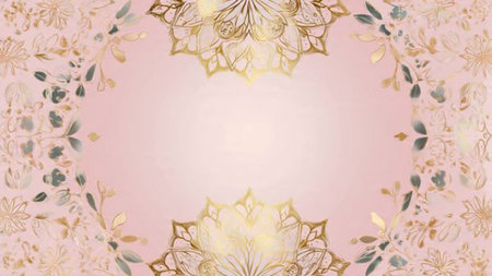 Floral frame on pink background. Greeting card template.の写真素材