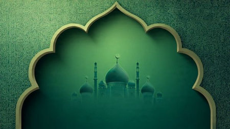 3d illustration of mosque on green background. Ramadan Kareem backgroundの写真素材