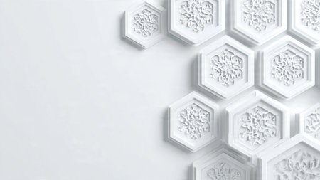 3d illustration of white hexagonal pattern on a white background.の写真素材