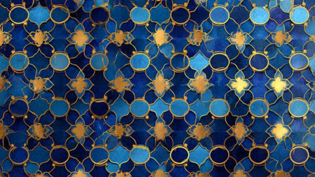 Arabic pattern with gold ornaments on blue background. 3d renderingの写真素材