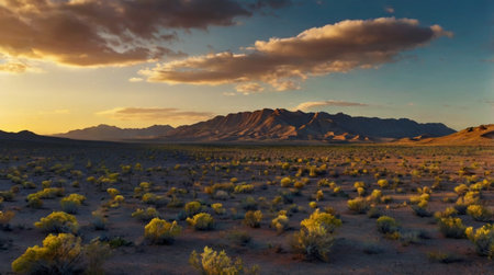 Golden savannah under a dramatic cloudy sky.の写真素材
