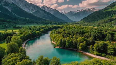 Peaceful sunset over a quiet countryside lake.の写真素材