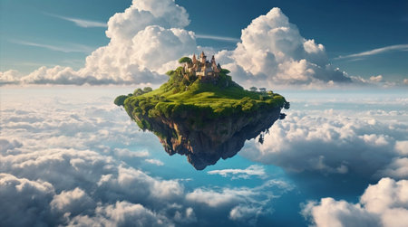 Serene countryside meadow with wildflowers in full bloom.の写真素材