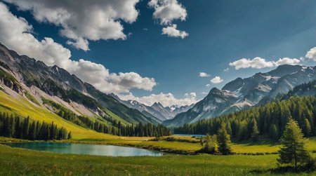 Mountain ridge glowing in warm evening tones.の写真素材