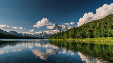 Rolling green hills beneath a radiant sky.の写真素材