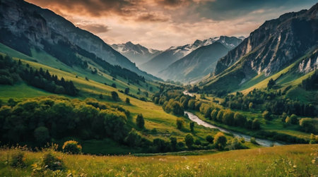 Vibrant autumn forest with rich red and orange leaves.の写真素材