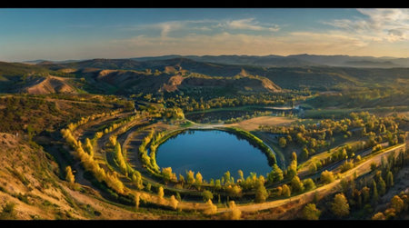 Wide open farmland under a brilliant blue sky.の写真素材