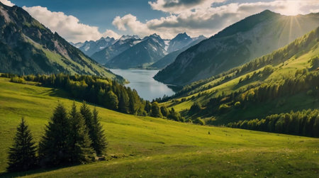 Vast forest stretching toward distant mountains.の写真素材